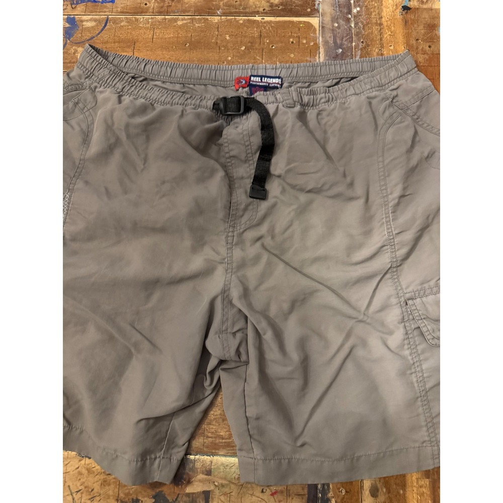 Reel Legends Mens XL Gray Performance Fishing Shorts Nylon Cargo Belted Utility